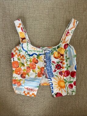 Dress Forum White Multi Floral & Fruit Cropped Tank